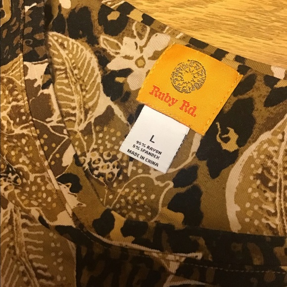Ruby Road top size L draw string brown floral pattern nice Holiday shirt 🥀 - Picture 3 of 12